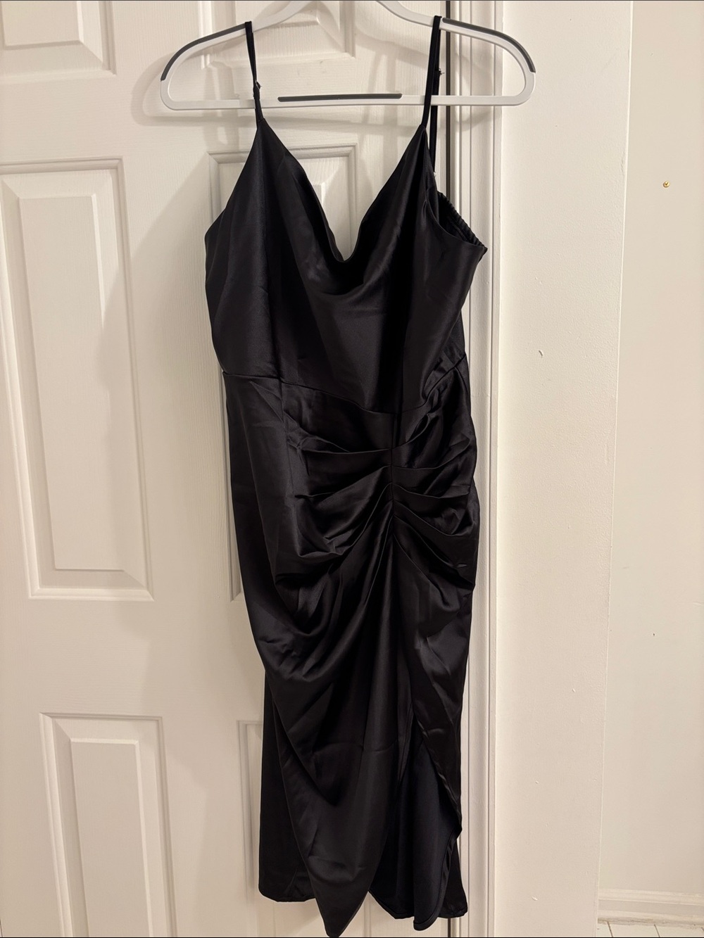 Amazon Black Satin Cowl Midi Dress